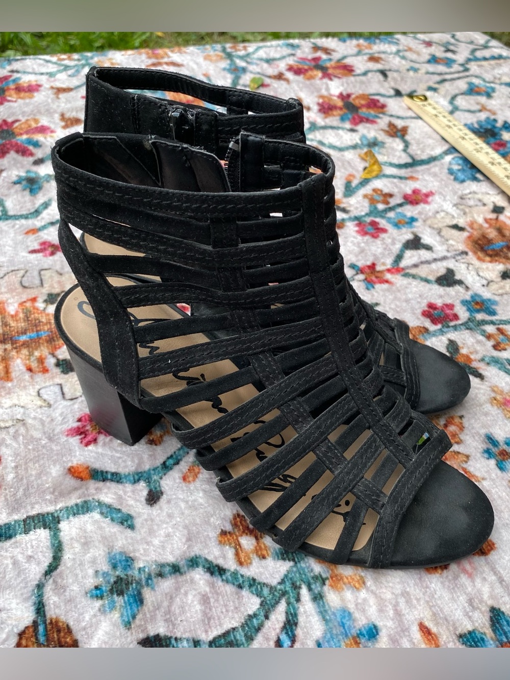 American Rag Black Strappy Cage Block Heels
